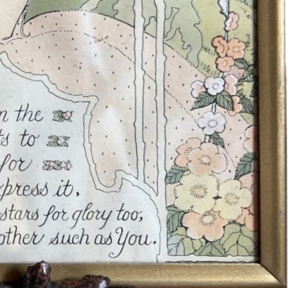 Vtg 1930s PRECIOUS MOTHER Poem Print Art Gold Frame Mother's Day Hanger 9" x 7" - Picture 13 of 16